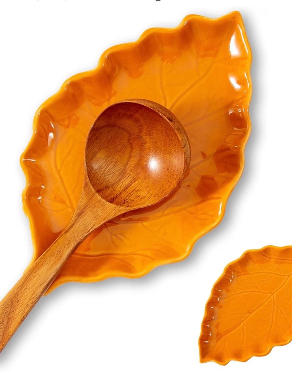Leaf-Shaped Ceramic Utensil rest in Orange